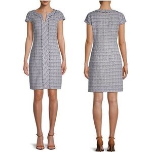 KARL LAGERFELD Paris Cap Sleeve
Tweed‎ Navy & White Shift Dress Size 8 Mini Fall